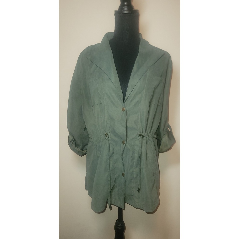 Umgee Womens Lightweight Utility Jacket Size M Drawstring Waist Army Green